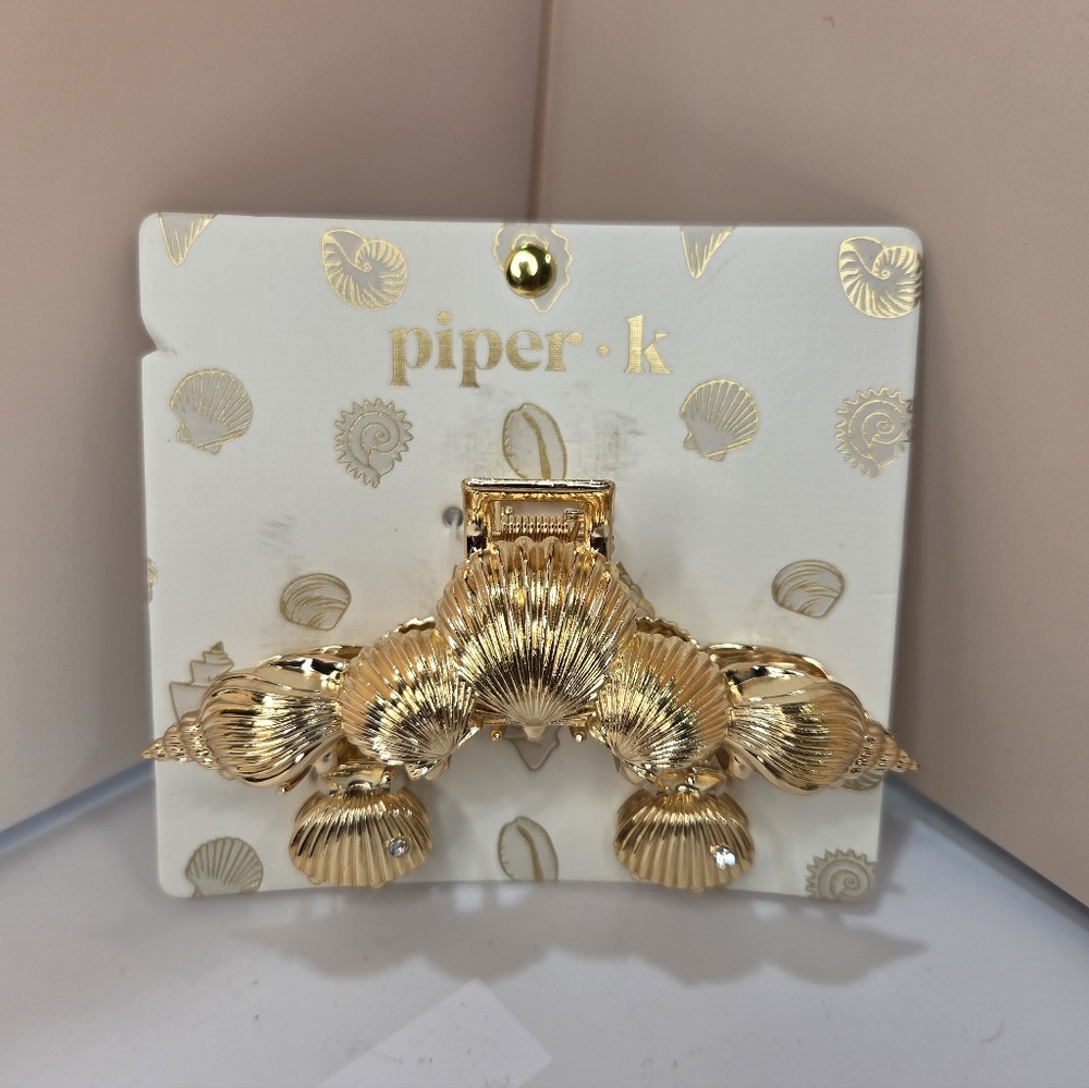 💛▪️Piper K▪️ Gold Shell 3 Piece Metal Hair Claw Clip (1 Big 2 Small Clip)
